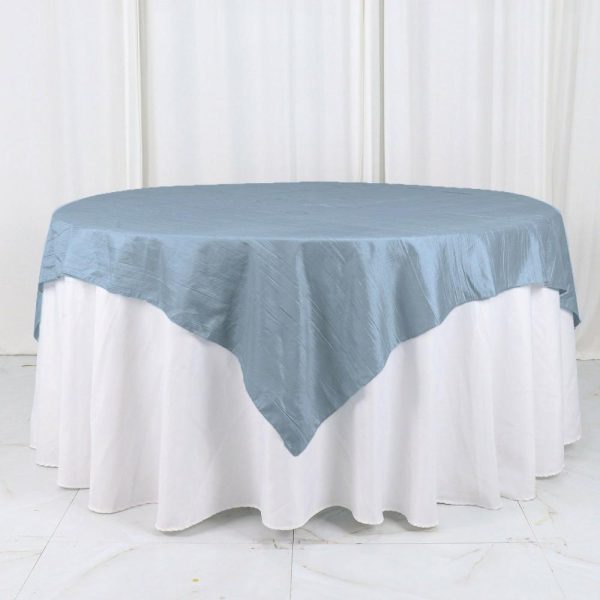 Taffeta & Velvet |  72″x72″ Dusty Blue Accordion Crinkle Taffeta Table Overlay, Square Tablecloth Topper