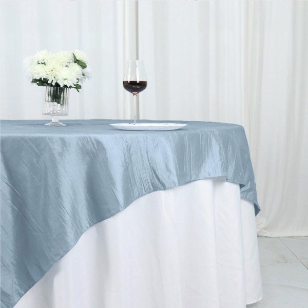 Taffeta & Velvet |  72″x72″ Dusty Blue Accordion Crinkle Taffeta Table Overlay, Square Tablecloth Topper