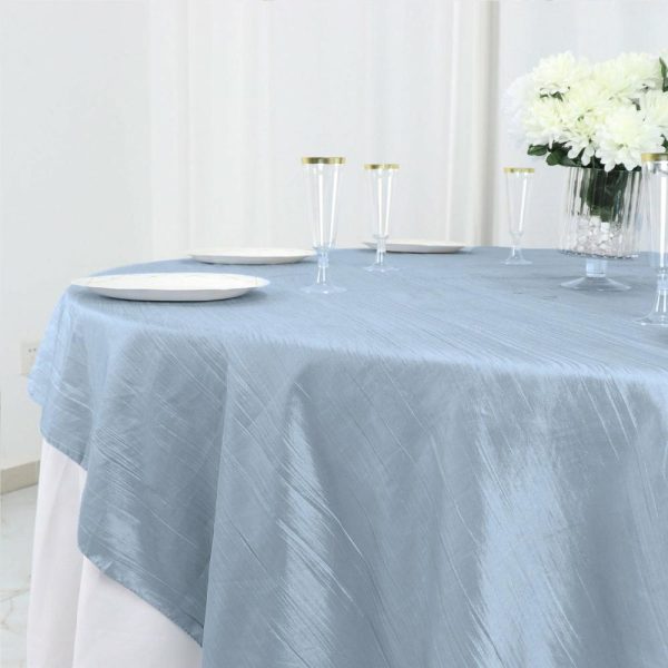 Taffeta & Velvet |  72″x72″ Dusty Blue Accordion Crinkle Taffeta Table Overlay, Square Tablecloth Topper