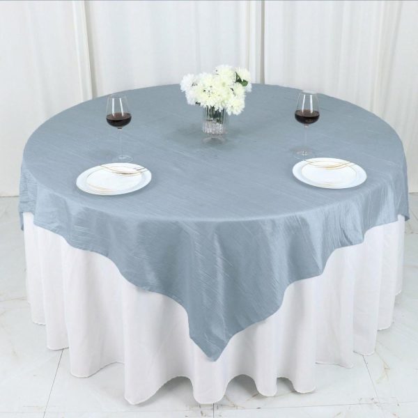 Taffeta & Velvet |  72″x72″ Dusty Blue Accordion Crinkle Taffeta Table Overlay, Square Tablecloth Topper