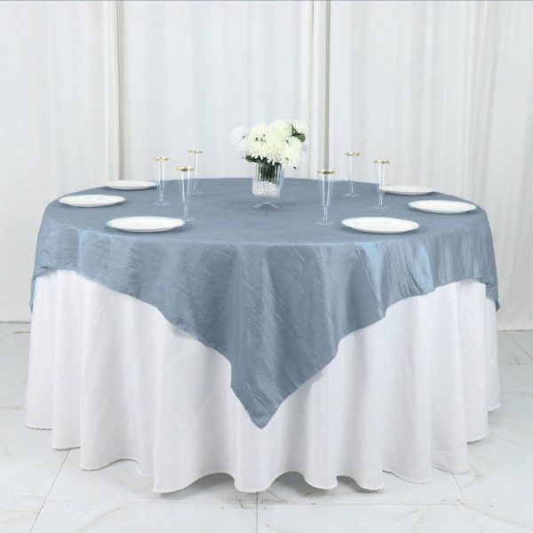 Taffeta & Velvet |  72″x72″ Dusty Blue Accordion Crinkle Taffeta Table Overlay, Square Tablecloth Topper