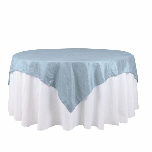 Taffeta & Velvet |  72″x72″ Dusty Blue Accordion Crinkle Taffeta Table Overlay, Square Tablecloth Topper