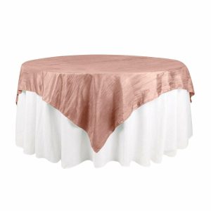 Taffeta & Velvet |  72″x72″ Dusty Rose Accordion Crinkle Taffeta Table Overlay, Square Tablecloth Topper