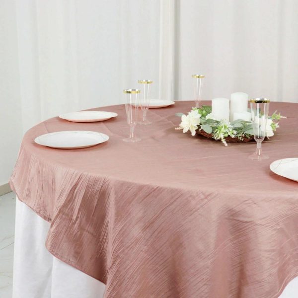 Taffeta & Velvet |  72″x72″ Dusty Rose Accordion Crinkle Taffeta Table Overlay, Square Tablecloth Topper