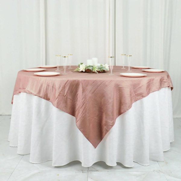 Taffeta & Velvet |  72″x72″ Dusty Rose Accordion Crinkle Taffeta Table Overlay, Square Tablecloth Topper