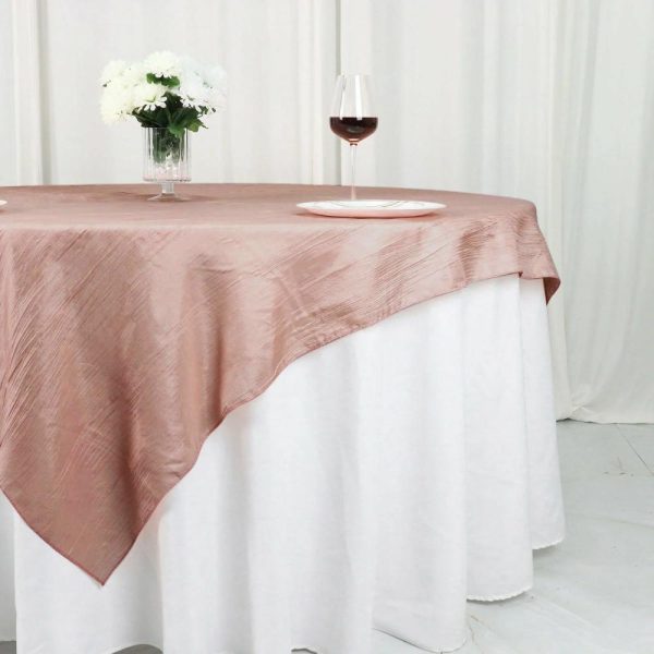 Taffeta & Velvet |  72″x72″ Dusty Rose Accordion Crinkle Taffeta Table Overlay, Square Tablecloth Topper