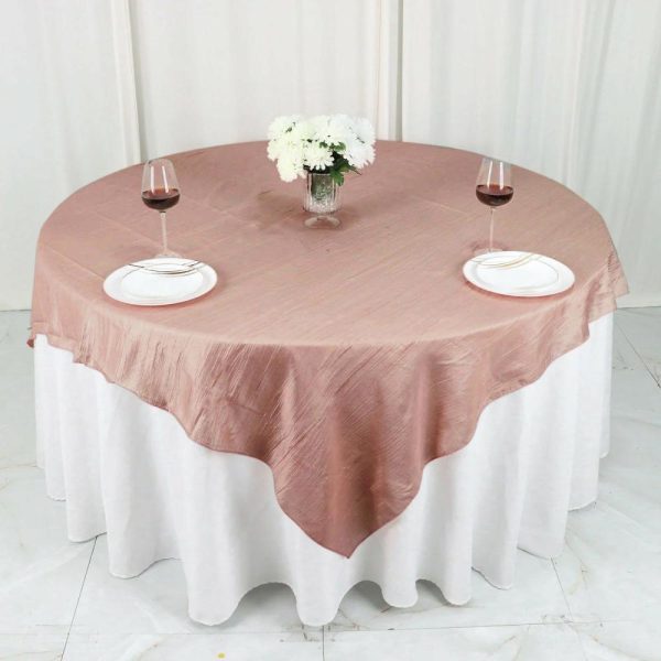 Taffeta & Velvet |  72″x72″ Dusty Rose Accordion Crinkle Taffeta Table Overlay, Square Tablecloth Topper