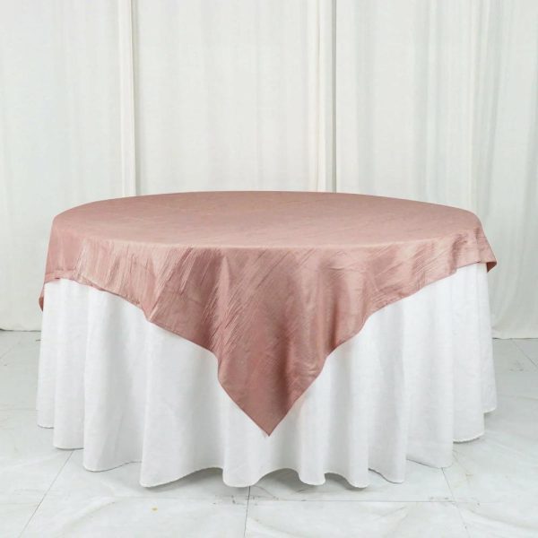 Taffeta & Velvet |  72″x72″ Dusty Rose Accordion Crinkle Taffeta Table Overlay, Square Tablecloth Topper