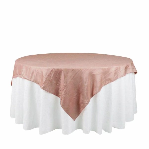 Taffeta & Velvet |  72″x72″ Dusty Rose Accordion Crinkle Taffeta Table Overlay, Square Tablecloth Topper