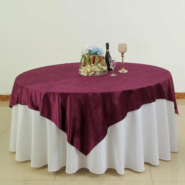 Taffeta & Velvet |  72″x72″ Eggplant Premium Soft Velvet Table Overlay, Square Tablecloth Topper