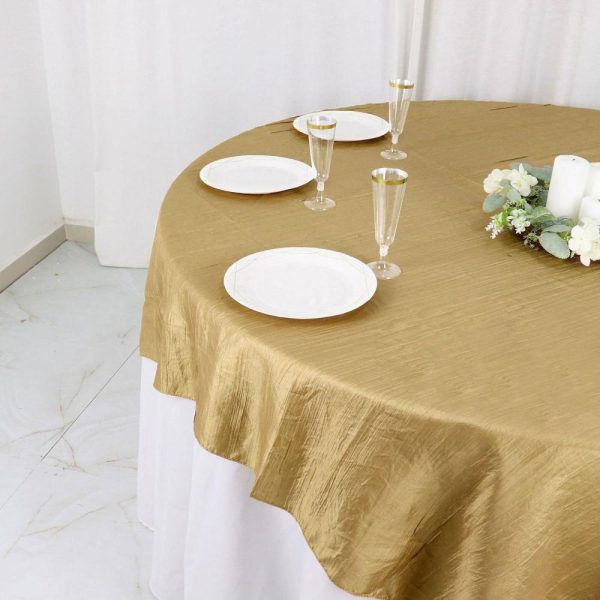 Taffeta & Velvet |  72″x72″ Gold Accordion Crinkle Taffeta Table Overlay, Square Tablecloth Topper