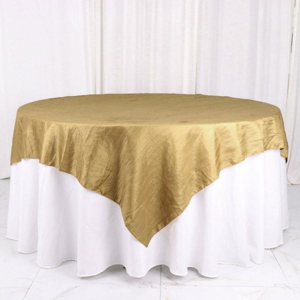 Taffeta & Velvet |  72″x72″ Gold Accordion Crinkle Taffeta Table Overlay, Square Tablecloth Topper