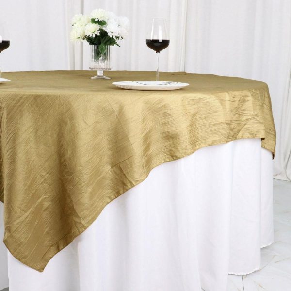 Taffeta & Velvet |  72″x72″ Gold Accordion Crinkle Taffeta Table Overlay, Square Tablecloth Topper