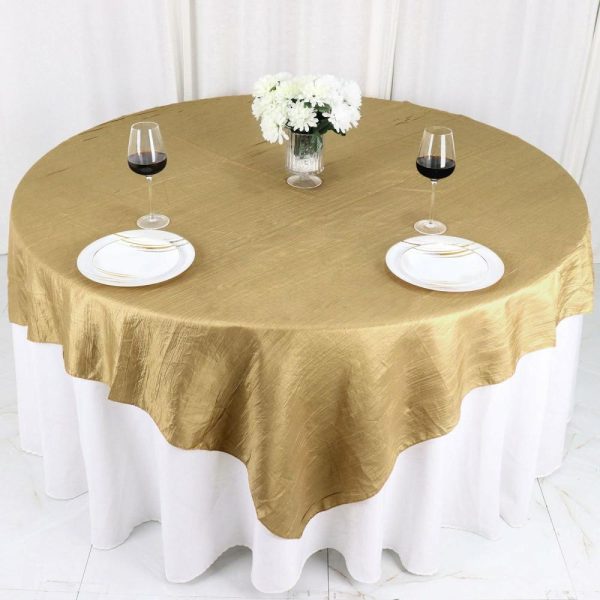 Taffeta & Velvet |  72″x72″ Gold Accordion Crinkle Taffeta Table Overlay, Square Tablecloth Topper