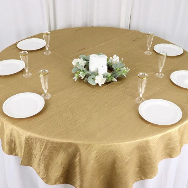 Taffeta & Velvet |  72″x72″ Gold Accordion Crinkle Taffeta Table Overlay, Square Tablecloth Topper