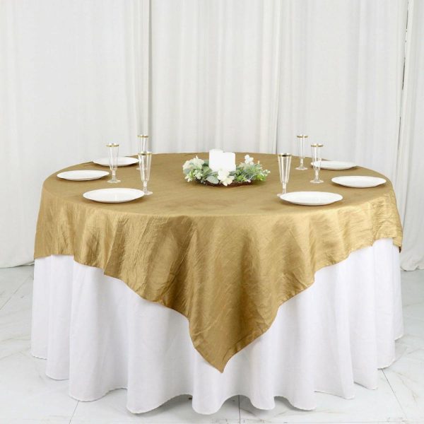 Taffeta & Velvet |  72″x72″ Gold Accordion Crinkle Taffeta Table Overlay, Square Tablecloth Topper