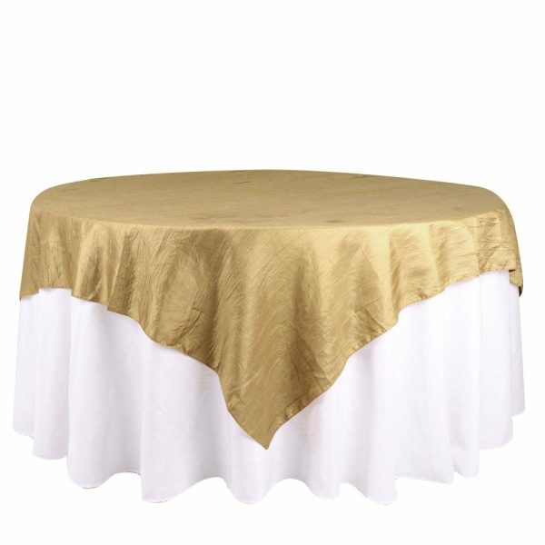 Taffeta & Velvet |  72″x72″ Gold Accordion Crinkle Taffeta Table Overlay, Square Tablecloth Topper