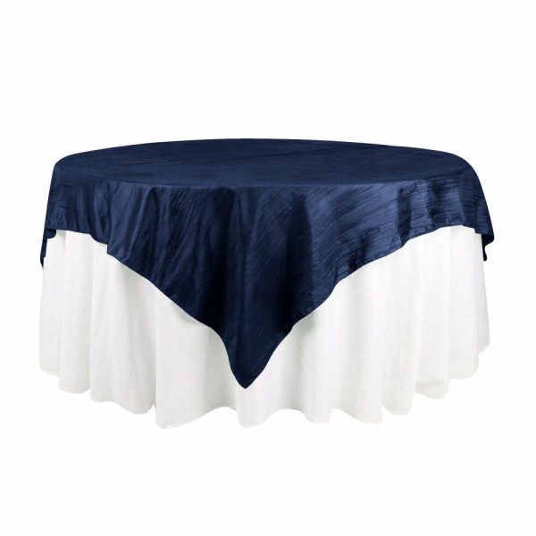 Taffeta & Velvet |  72″x72″ Navy Blue Accordion Crinkle Taffeta Table Overlay, Square Tablecloth Topper