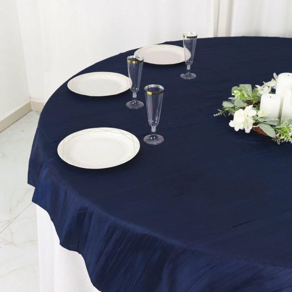 Taffeta & Velvet |  72″x72″ Navy Blue Accordion Crinkle Taffeta Table Overlay, Square Tablecloth Topper