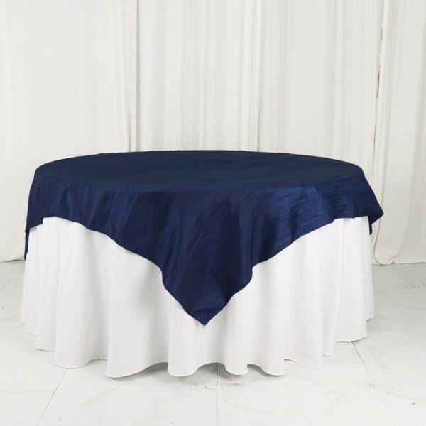 Taffeta & Velvet |  72″x72″ Navy Blue Accordion Crinkle Taffeta Table Overlay, Square Tablecloth Topper