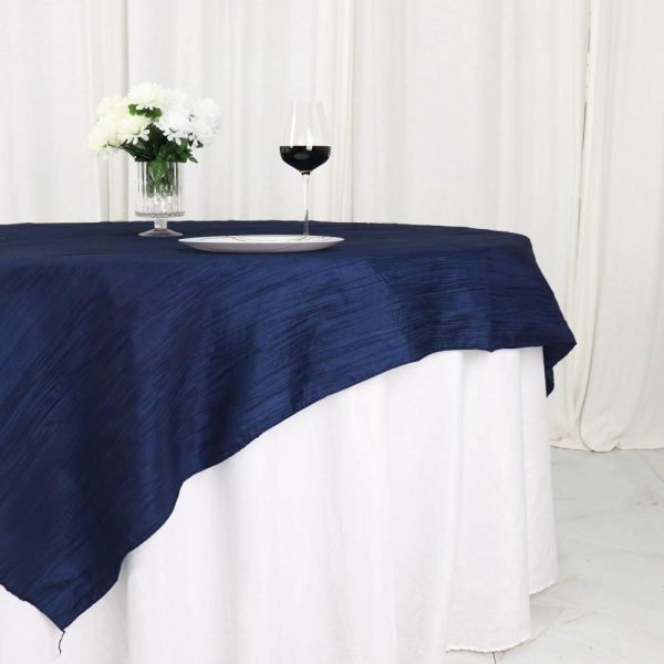 Taffeta & Velvet |  72″x72″ Navy Blue Accordion Crinkle Taffeta Table Overlay, Square Tablecloth Topper