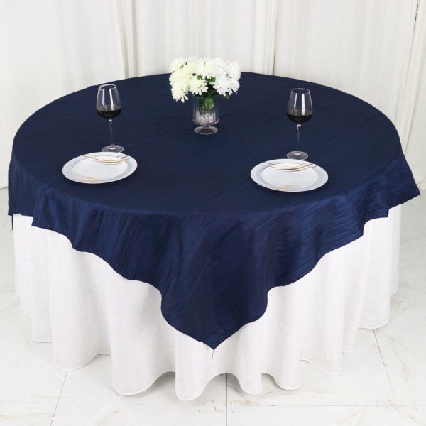 Taffeta & Velvet |  72″x72″ Navy Blue Accordion Crinkle Taffeta Table Overlay, Square Tablecloth Topper