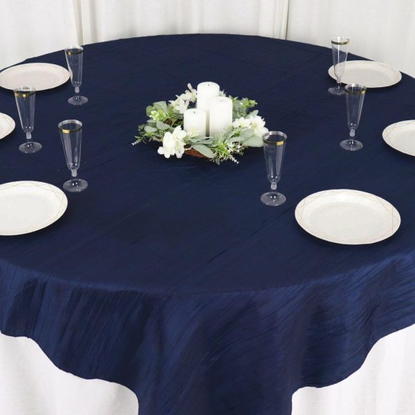 Taffeta & Velvet |  72″x72″ Navy Blue Accordion Crinkle Taffeta Table Overlay, Square Tablecloth Topper