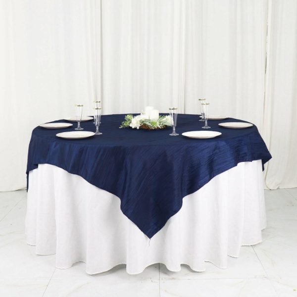 Taffeta & Velvet |  72″x72″ Navy Blue Accordion Crinkle Taffeta Table Overlay, Square Tablecloth Topper