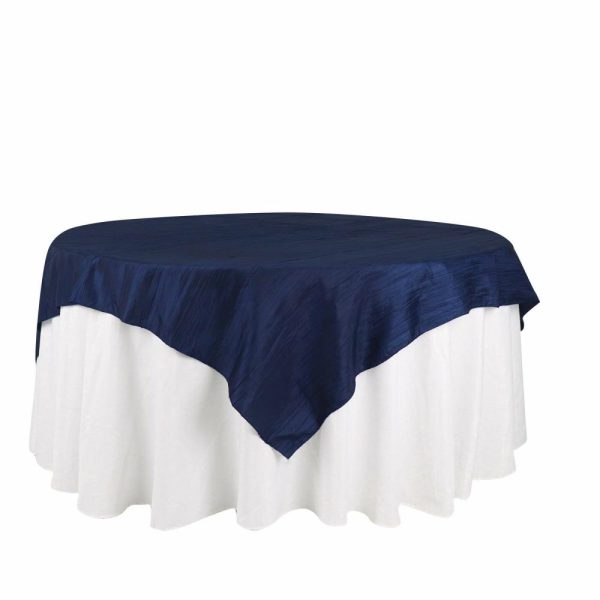 Taffeta & Velvet |  72″x72″ Navy Blue Accordion Crinkle Taffeta Table Overlay, Square Tablecloth Topper