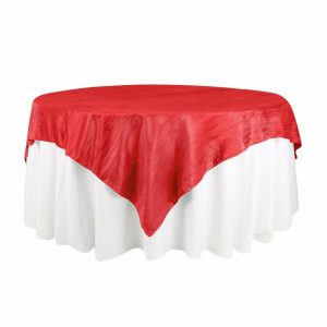 Taffeta & Velvet |  72″x72″ Red Accordion Crinkle Taffeta Table Overlay, Square Tablecloth Topper