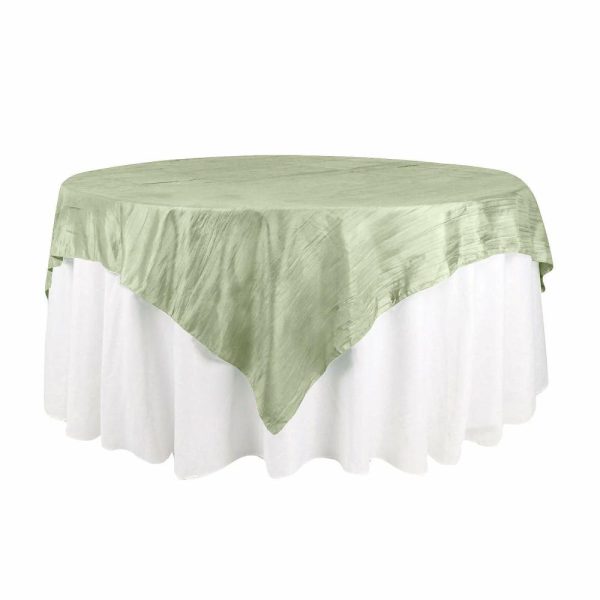 Taffeta & Velvet |  72″x72″ Sage Green Accordion Crinkle Taffeta Table Overlay, Square Tablecloth Topper