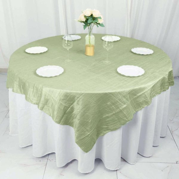 Taffeta & Velvet |  72″x72″ Sage Green Accordion Crinkle Taffeta Table Overlay, Square Tablecloth Topper