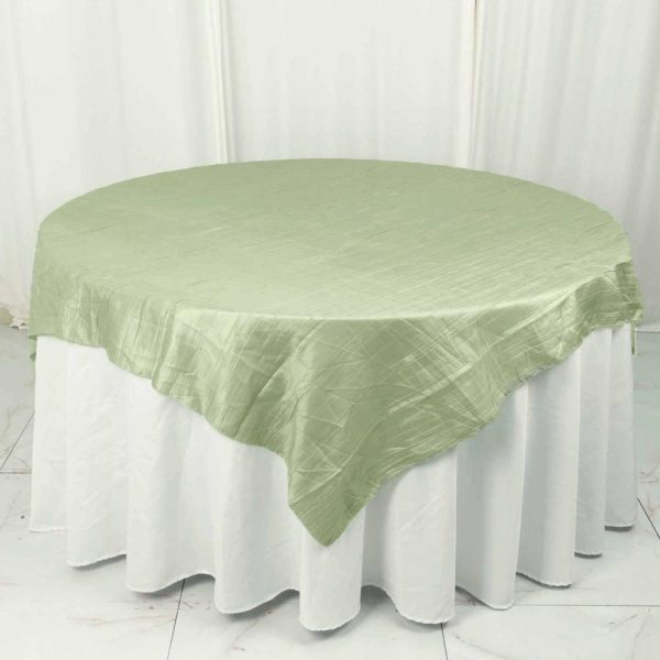 Taffeta & Velvet |  72″x72″ Sage Green Accordion Crinkle Taffeta Table Overlay, Square Tablecloth Topper