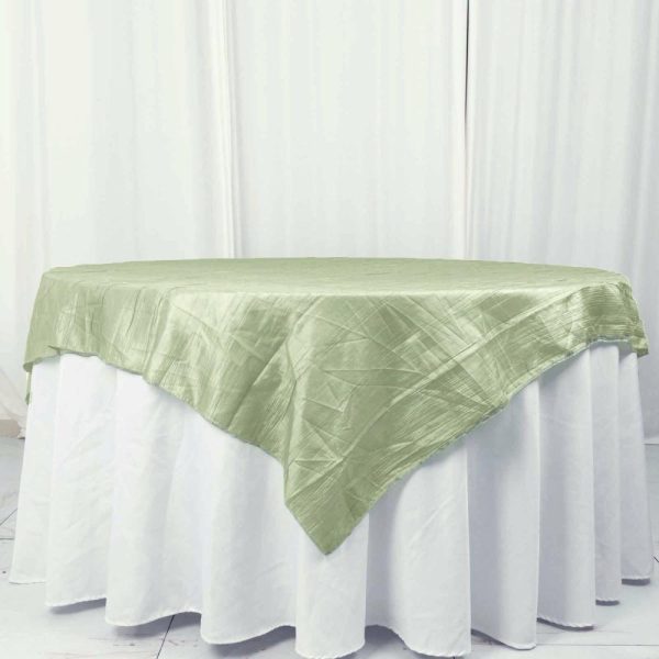 Taffeta & Velvet |  72″x72″ Sage Green Accordion Crinkle Taffeta Table Overlay, Square Tablecloth Topper