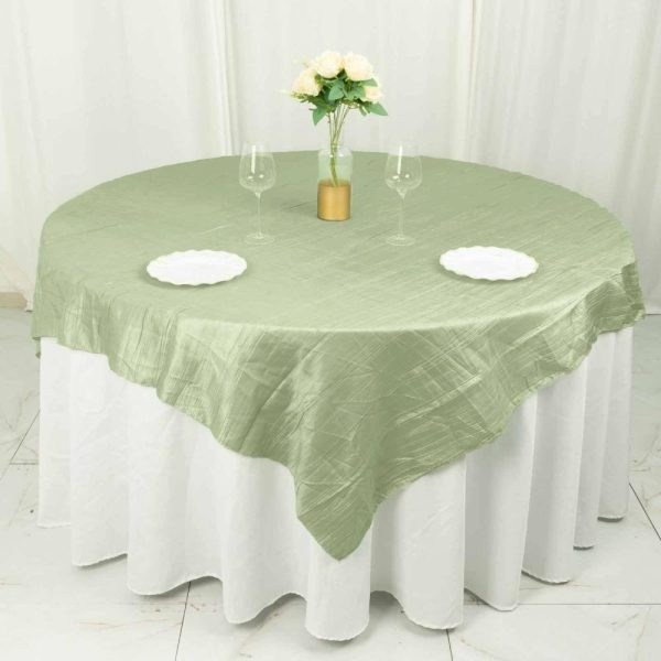 Taffeta & Velvet |  72″x72″ Sage Green Accordion Crinkle Taffeta Table Overlay, Square Tablecloth Topper