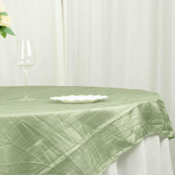 Taffeta & Velvet |  72″x72″ Sage Green Accordion Crinkle Taffeta Table Overlay, Square Tablecloth Topper