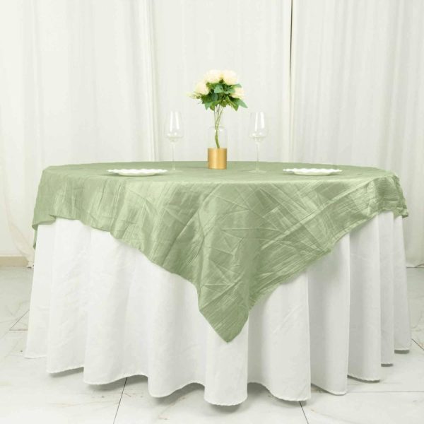 Taffeta & Velvet |  72″x72″ Sage Green Accordion Crinkle Taffeta Table Overlay, Square Tablecloth Topper