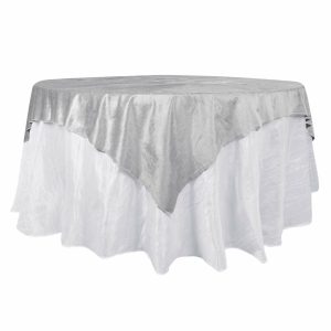 Taffeta & Velvet |  72″x72″ Silver Premium Soft Velvet Table Overlay, Square Tablecloth Topper