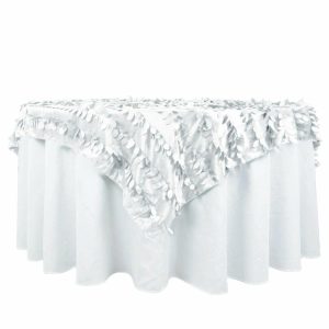 Taffeta & Velvet |  72″x72″ White 3D Leaf Petal Taffeta Fabric Table Overlay