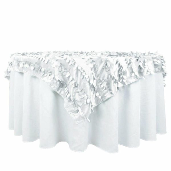 Taffeta & Velvet |  72″x72″ White 3D Leaf Petal Taffeta Fabric Table Overlay