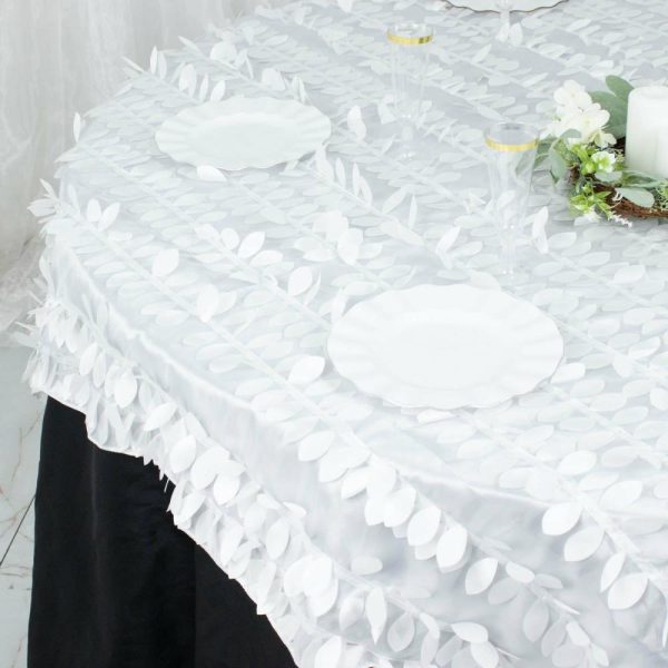 Taffeta & Velvet |  72″x72″ White 3D Leaf Petal Taffeta Fabric Table Overlay