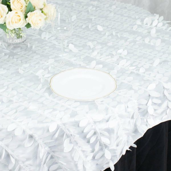 Taffeta & Velvet |  72″x72″ White 3D Leaf Petal Taffeta Fabric Table Overlay