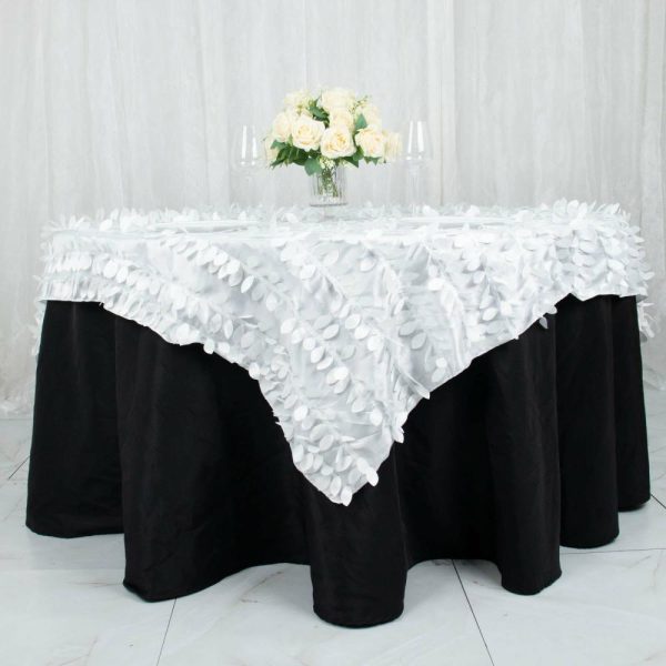 Taffeta & Velvet |  72″x72″ White 3D Leaf Petal Taffeta Fabric Table Overlay