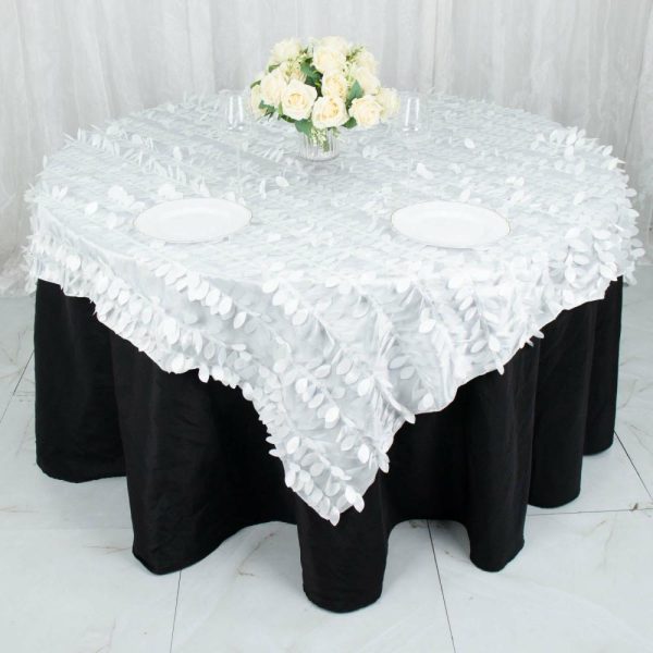 Taffeta & Velvet |  72″x72″ White 3D Leaf Petal Taffeta Fabric Table Overlay