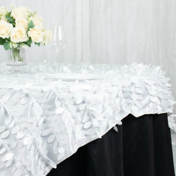 Taffeta & Velvet |  72″x72″ White 3D Leaf Petal Taffeta Fabric Table Overlay