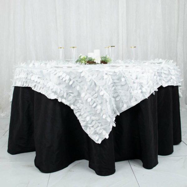 Taffeta & Velvet |  72″x72″ White 3D Leaf Petal Taffeta Fabric Table Overlay