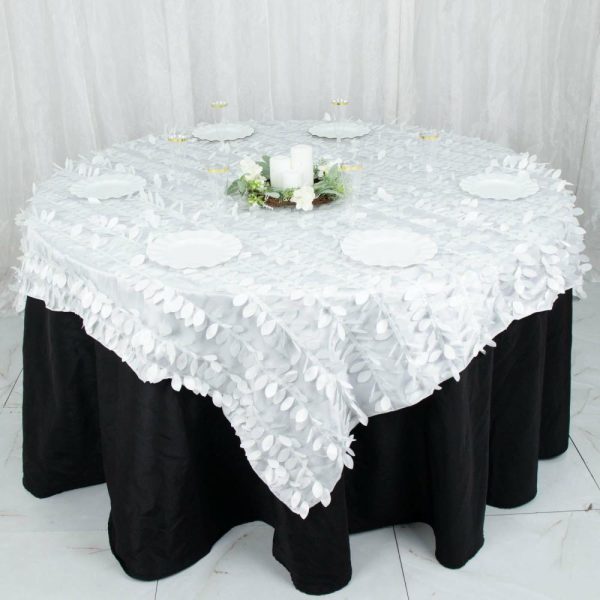 Taffeta & Velvet |  72″x72″ White 3D Leaf Petal Taffeta Fabric Table Overlay