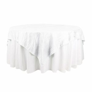 Taffeta & Velvet |  72″x72″ White Accordion Crinkle Taffeta Table Overlay, Square Tablecloth Topper