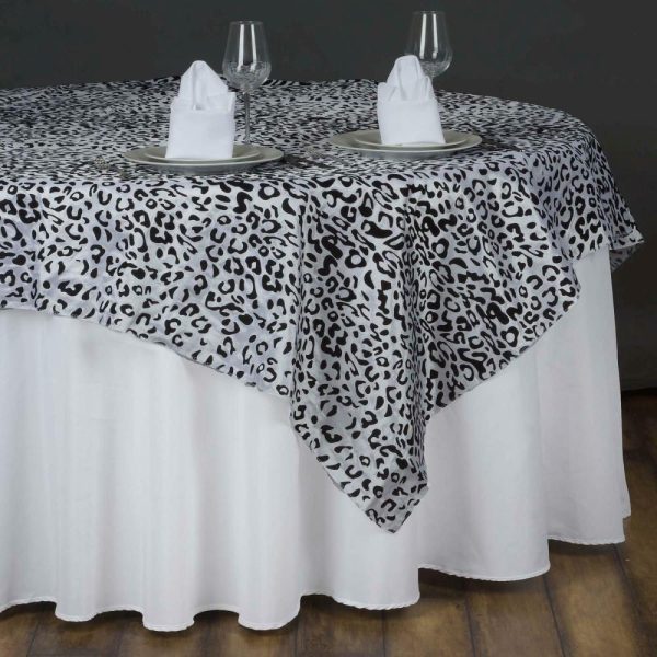 Taffeta & Velvet |  90″ Black White Leopard Print Taffeta Square Table Overlay