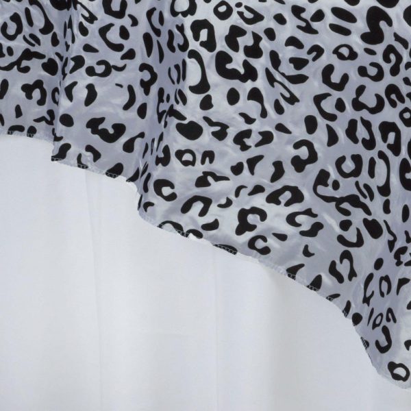 Taffeta & Velvet |  90″ Black White Leopard Print Taffeta Square Table Overlay